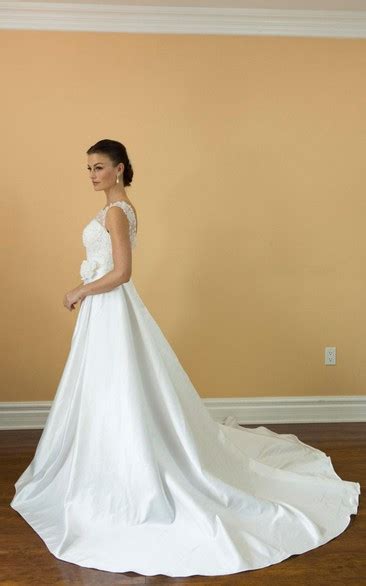 Charming Sex Bateau Neck Sleeveless Long A Line Satin Dress With Beaded Bodice June Bridals