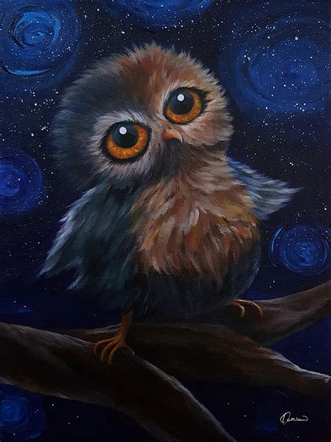 Starry Night With Owl Painting By Kathleen Wong Fine Art America