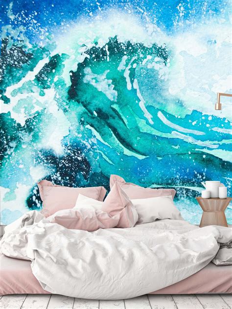 Removable Wallpaper Mural Peel And Stick Watercolor Painting Sea Etsy