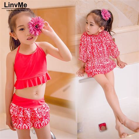 Linvme 2018 Girls Teenage Print Swimsuit With Cover Up Three Piece