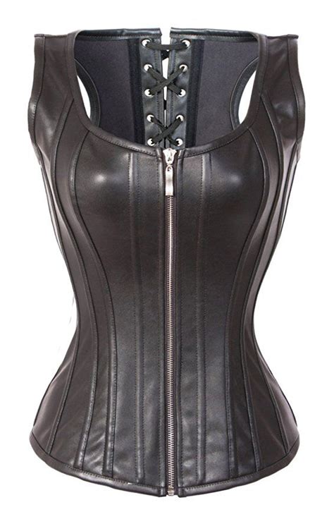 Bslingerie® Womens Faux Leather Zipper Front Bustier Corset