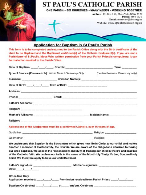 Fillable Online Baptismal Application Form With Letterhead Fax Email