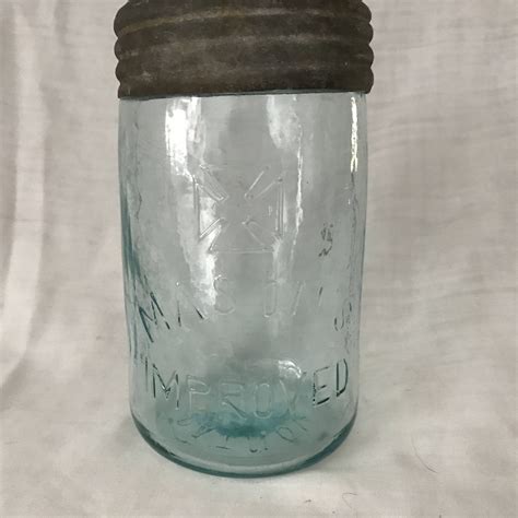 Antique Pint Size Mason Jar 1867 With Zinc And Glass Lid Bubble Glass