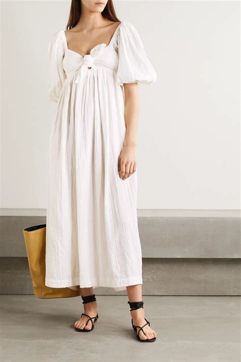 White Violet Crinkled Organic Cotton Gauze Maxi Dress Mara Hoffman Gauze Maxi Dress White