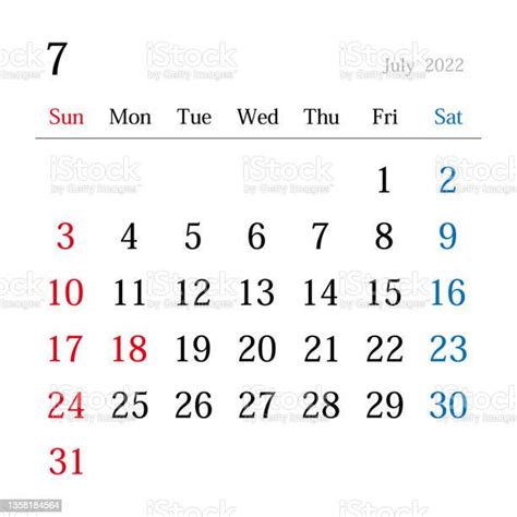 Calendar For Japan July 2022 Stock Illustration Download Image Now