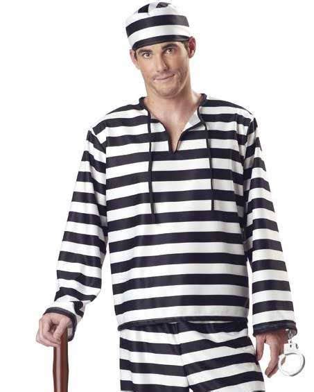 Jailbird Striped Prisoner Dress Up Mens Convict Uniform Costume