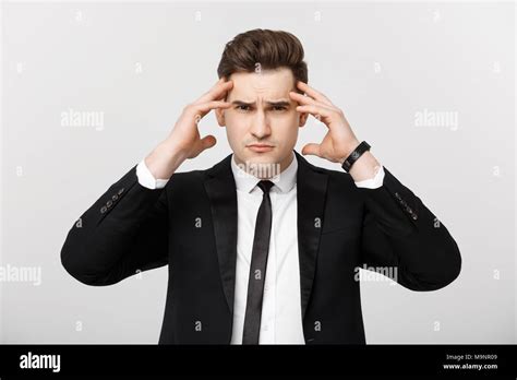 Business Concept Young Businessman With Holding Hands On Head With