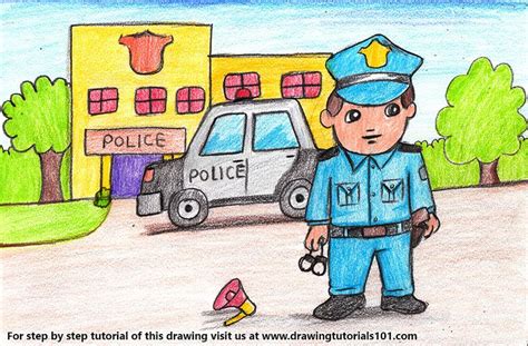 Watch our channel for unlimited drawing tutorials almost on every. Policeman outside Police Station Scene | Cartoon drawing ...