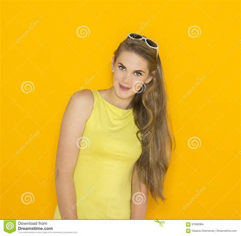 Colorful Portrait Of Young Attractive Woman Wearing Sunglasses Summer