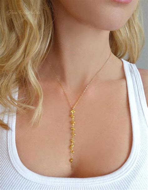 Gold Lariat Y Necklace For Women Long Beaded Handmade Wedding