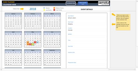 Dynamic Event Calendar Template Interactive Excel Calendar