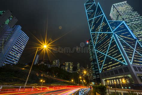 Traffic Light Trails At Night In Hong Kong Stock Photo Image Of