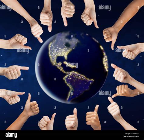 Humanity Diversity And People Concept Hands Showing Thumbs Up Around