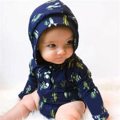 Newborn Infant Baby Boys Girls Long Sleeve Cotton Hooded Cactus Print
