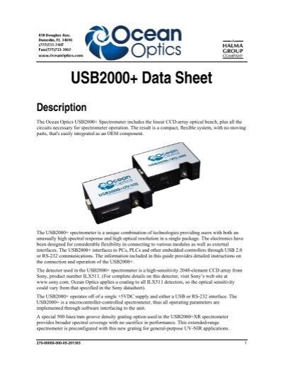Usb2000 Data Sheet Ocean Optics