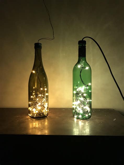 Wine Bottles With Fairly Lights Inside Them Wine Bottle Bottles