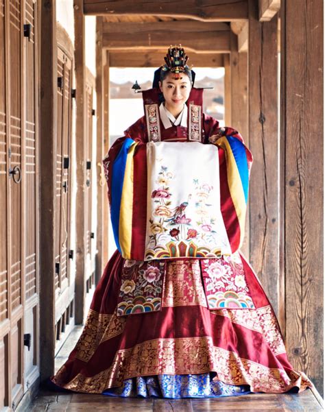 한복 Hanbok Korean traditional clothes dress A bride s hanbok worn at a traditional Korean