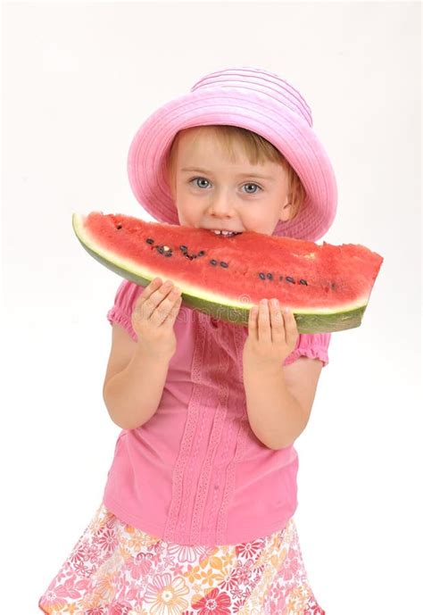 Baby Girl Eating Watermelon Stock Photo Image Of Child Eurasian