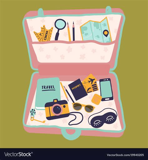 Travel Case With Passport Camera Diary Buggage Vector Image