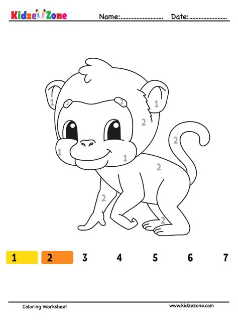 Monkey Number Coloring Fun Worksheet Kidzezone