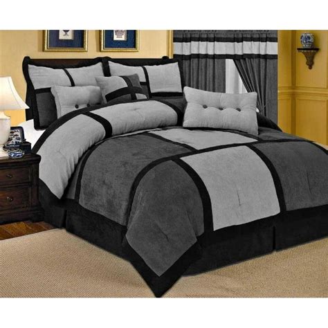 11 Piece Gray Black Comforter Set Sheet Set Micro Suede King Size