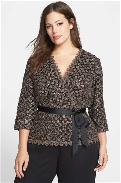 Let's face it, you can never have too many coats. Alex Evenings Embellished Lace Faux Wrap Blouse in Brown ...