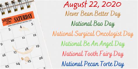 August 22 2020 National Tooth Fairy Day National Be An Angel Day