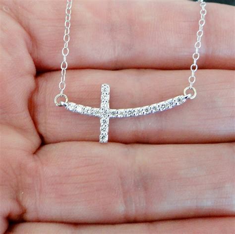 Diamond Sideways Cross Necklace K White Gold Curved Cross Etsy