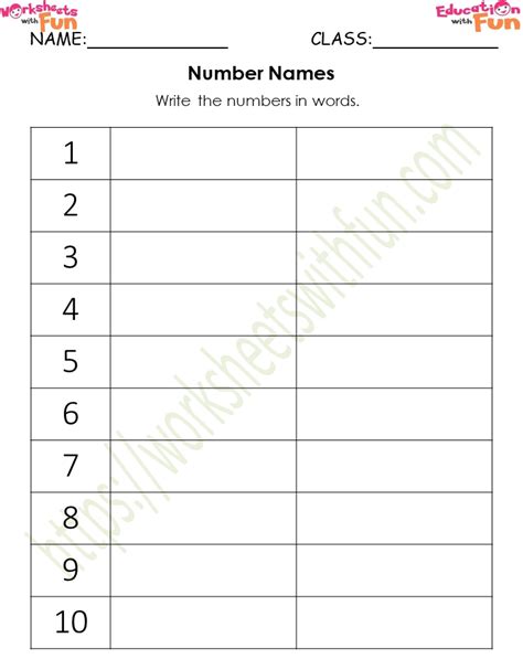 Mathematics Preschool Number Names Worksheet 1