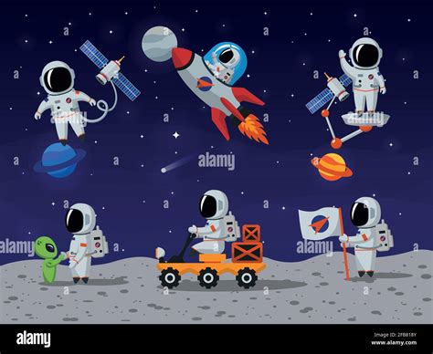 Astronauts Vector Characters Set In Flat Cartoon Style Astronaut