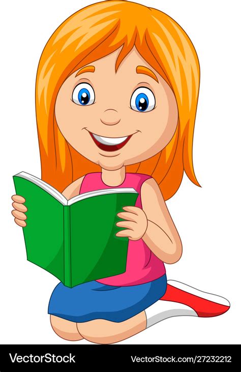 Little Girl Reading Book Cartoon
