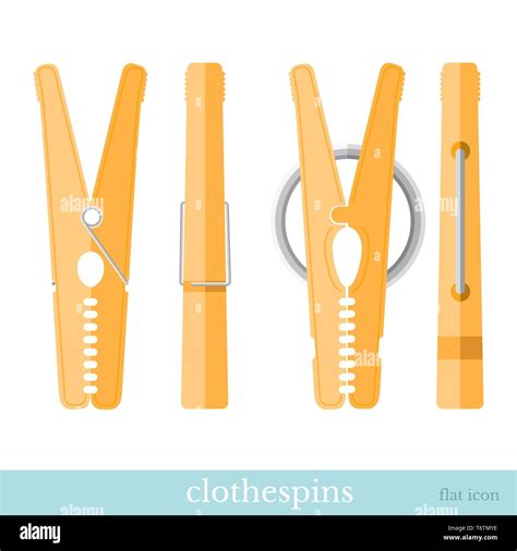 Flat Icon Wood Clothespin Set Isolated On White Stock Vector Image