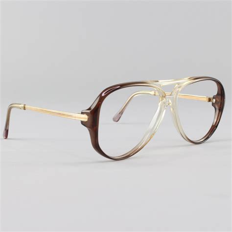 Vintage Glasses Aviator Eyeglass Frames Clear Brown 80s Etsy