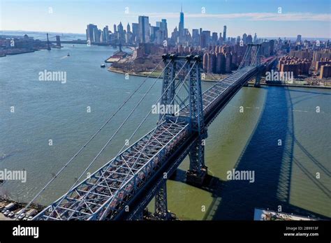 Panoramic View Of The Williamsburg Bridge From Brooklyn New York Stock