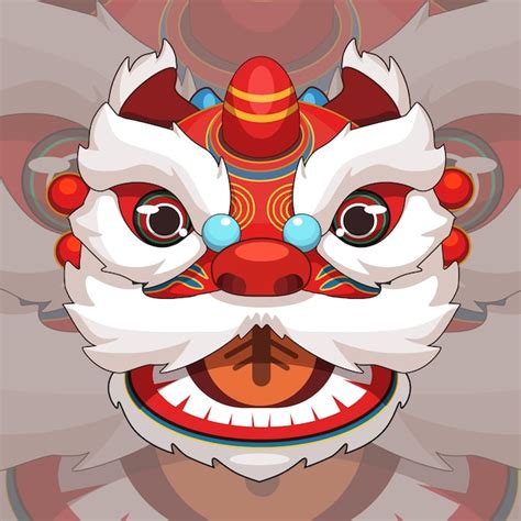 Premium Vector Chinese Lion Dance Mask Illustration Template Design