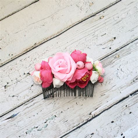 Pink Rose Hair Comb Blush Pink Hair Comb T For Her Rustic Etsy
