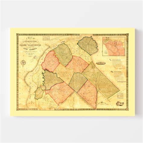 Vintage Map Of Gloucester County New Jersey 1849 By Teds Vintage Art