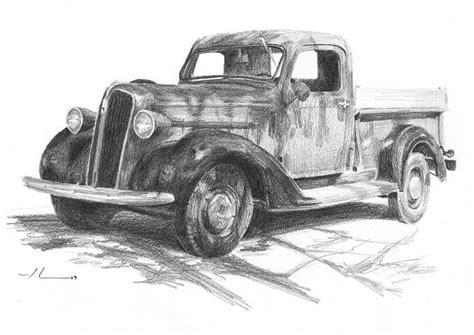 Pencil drawing, western art, fine art, print, outhouse, buzzards, art. Classic Chevy Truck Pencil Portrait Drawing by Mike Theuer