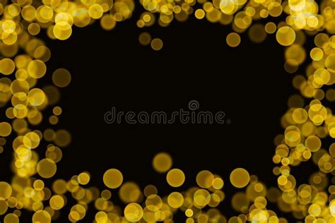 Abstract Bokeh Light Sparkle Golden Frame On Black Background Stock