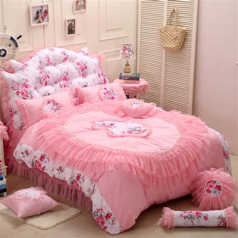 Luxury Pink Lace Princess Korean Style King Queen Twin Bedding Set Girls Bed Duvet Cover Set