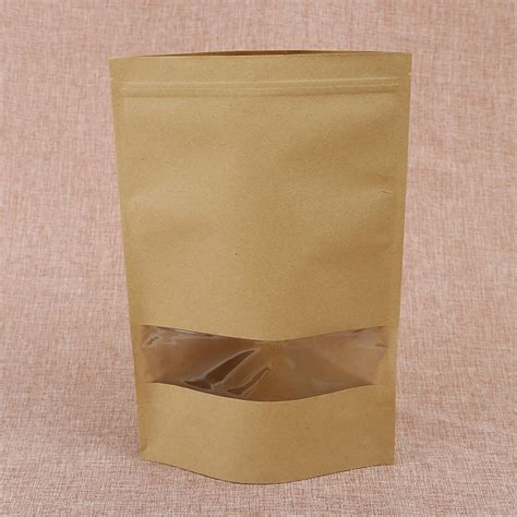 Food Grade Brown Waterproof Ziplock Stand Up Kraft Paper Bag With Clear