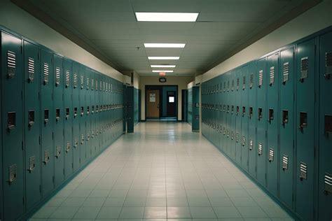 Interior Of A School Locker Room With Lockers And Doors An Empty High