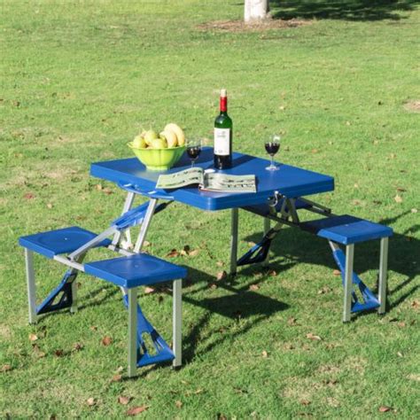 Outdoor Blue Picnic Table Portable Folding Camping With Case Seats