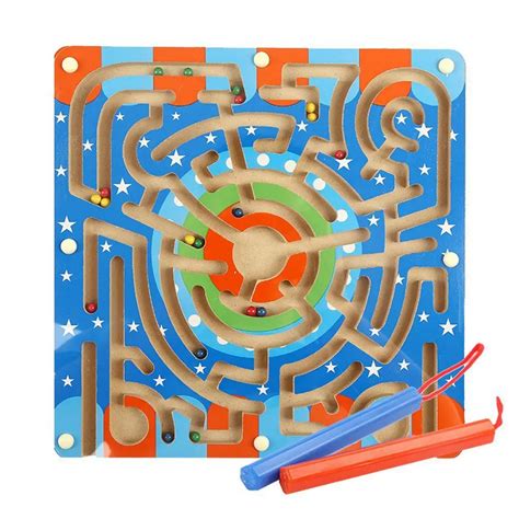Wooden Magnetic Bead Ball Pen Maze Puzzle Magnetic Board Ring Track