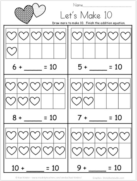Free Valentines Day Math Worksheets For Kindergarten Addition Made