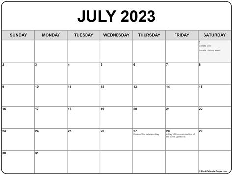 Collection Of July 2019 Calendars With Holidays