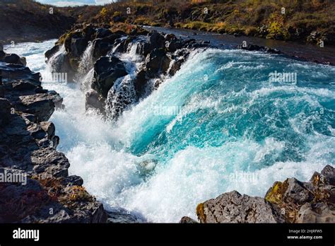 Blue Midfoss Bruarfoss Waterfalls In Iceland Stock Photo Alamy