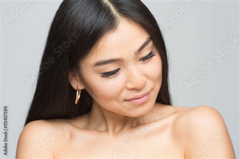 Closeup Picture Of Cheerful Asian Nude Lady In Studio Beautiful Woman