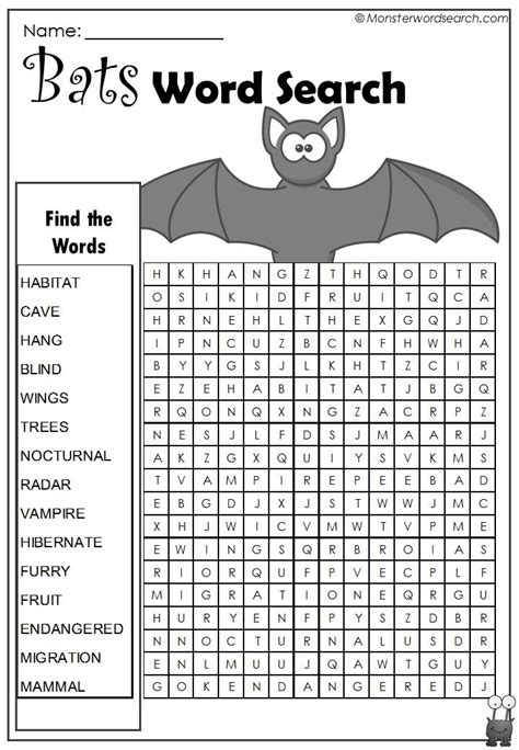 Cool Bats Word Search Halloween Science Activities Halloween Science