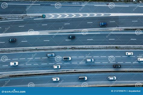 Transportation Big City Road Aerial Top Down View Of Cars On Busy